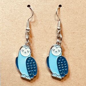 Stainless Steel Earring Hooks Dark Blue Light Blue White & Silver Owl Handmade